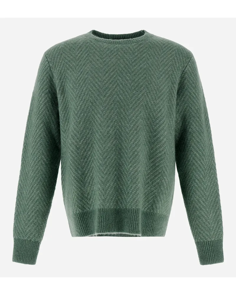 Herno Pulli Resort Aus Herringbone Alpaca Jacquard Olivgrün