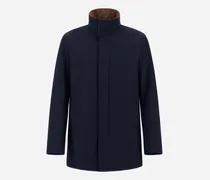 Mantel Aus Twill Melange Und Suede Effect - Mann Mäntel & Trenchcoats Marineblau