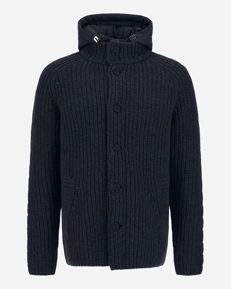 Herno Jacke Aus Wolle Mit Reliefstruktur Und Zopfmuster - Mann Pullover & Strickjacken Marineblau Marineblau