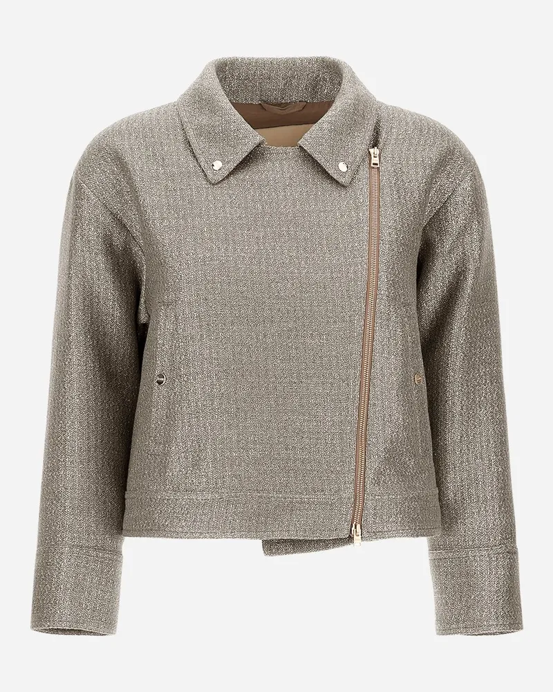 Herno Bikerjacke Aus Metallic Bouclé Taubengrau