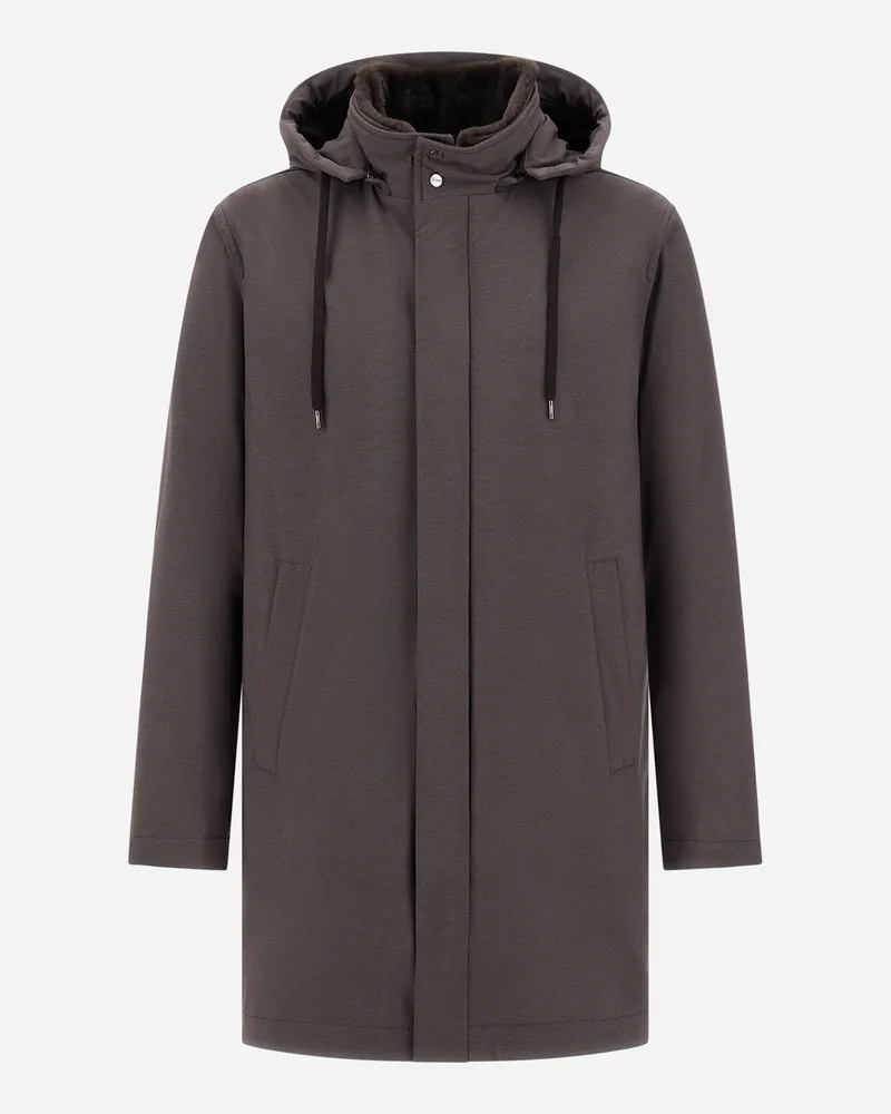 Herno Parka Resort Aus Elastischem Nylon Mit Mélange-effekt Und Light Faux Fur - Mann Parka & Jacken Dunkelbraun Dunkelbraun