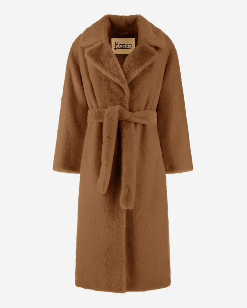 Herno Mantel Aus Soft Faux Fur Camel