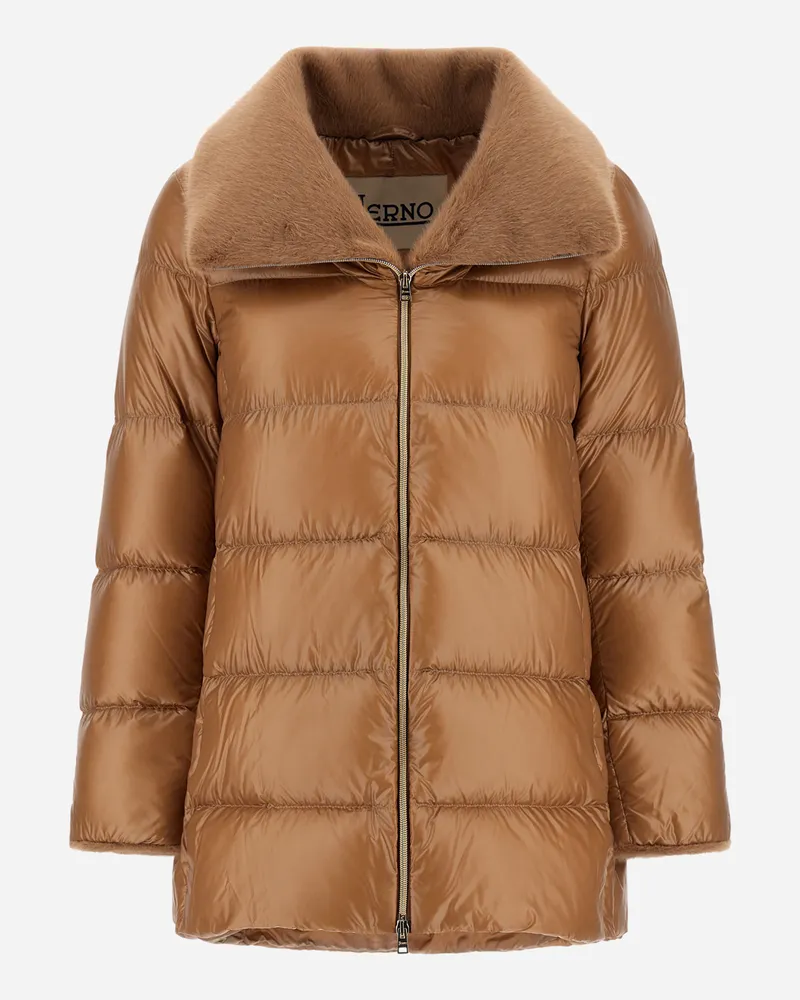 Herno A-form-jacke Aus Nylon Ultralight Und Lady Alternative Fur - Frau A-shape Camel Camel