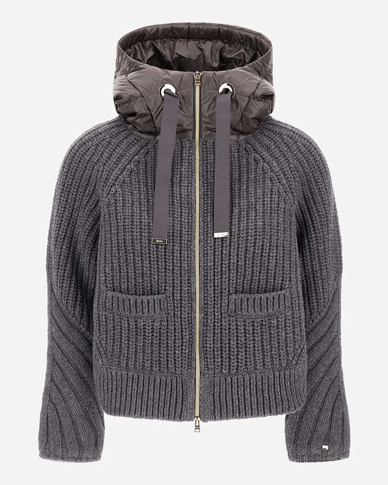 Herno Cardigan Aus Cob Stitch Wool Und Nylon Ultralight - Frau Pullover & Strickjacken Dunkelgrau Dunkelgrau
