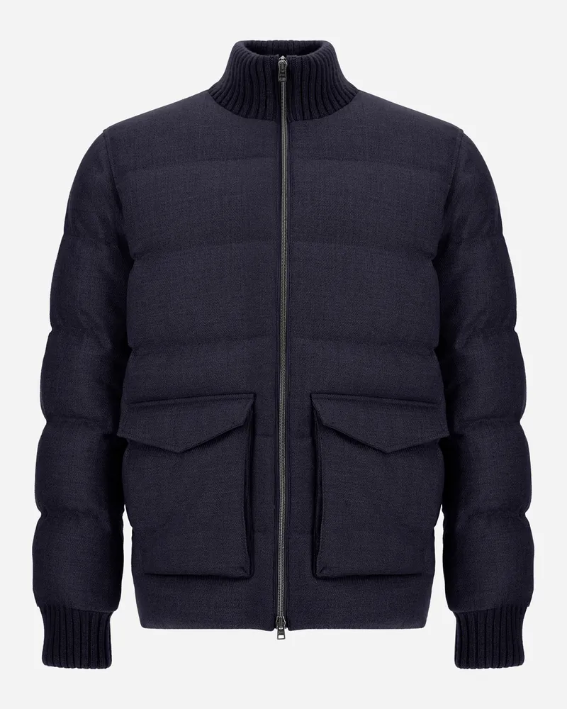 Herno Bomberjacke Aus Wolltweed - Mann Bomber Marineblau Marineblau