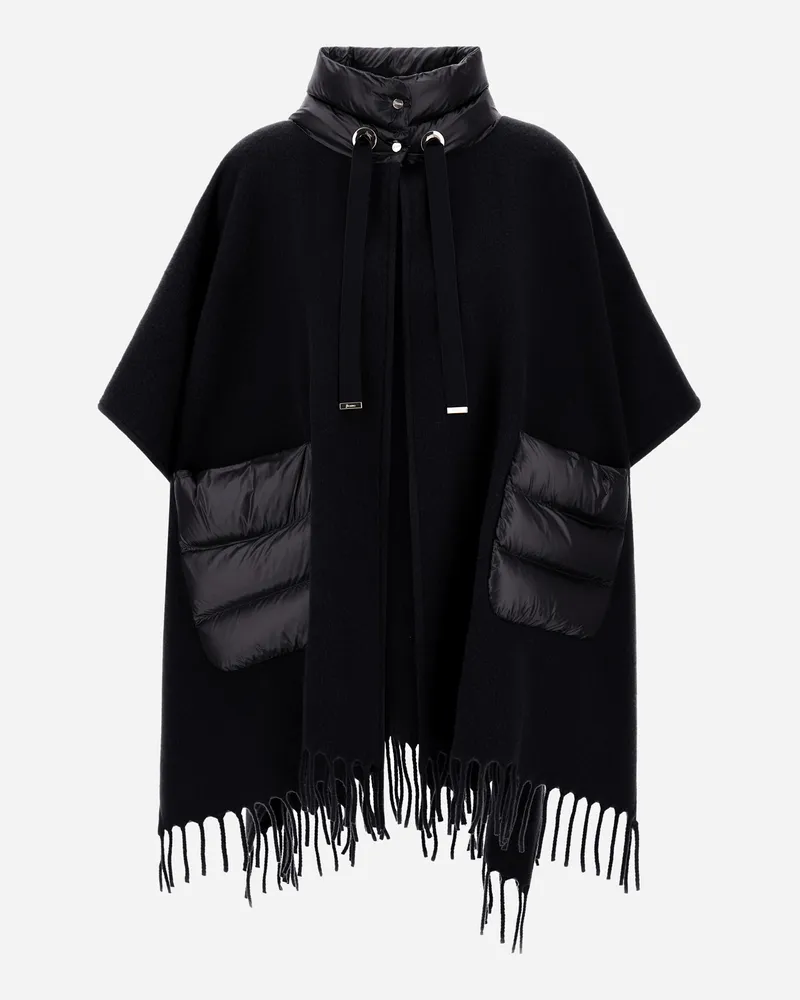 Herno Poncho Resort Aus Doppelgewebe Aus Wolle, Kaschmir Und Nylon Ultralight - Frau A-shape Schwarz Schwarz