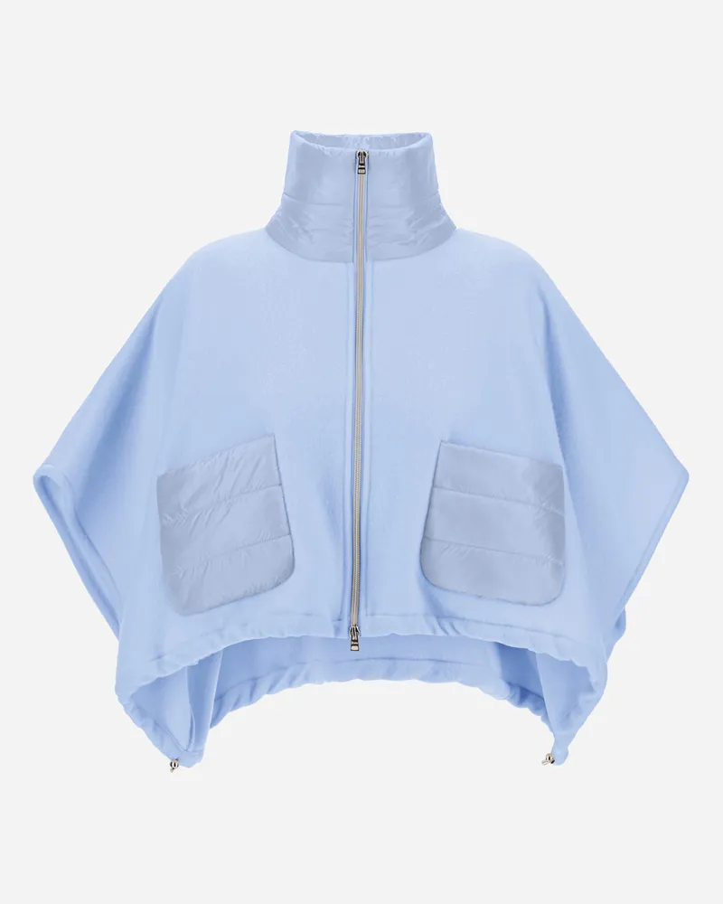 Herno Kurzer Poncho Resort Aus Doppelgewebe Aus Wolle, Kaschmir Und Nylon Ultralight - Frau A-shape Hellblau Hellblau