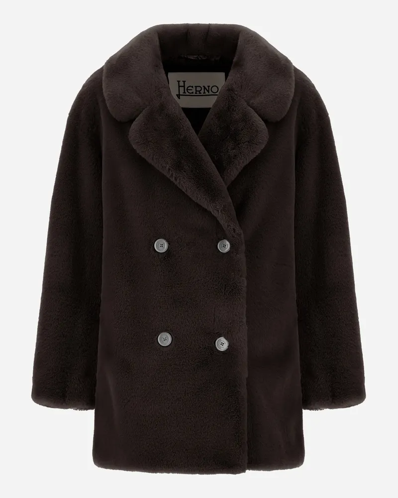 Herno Caban In Pelz-haptik Mit Biberfelloptik - Frau Mäntel & Trenchcoats Dunkle Schokolade Dunkle