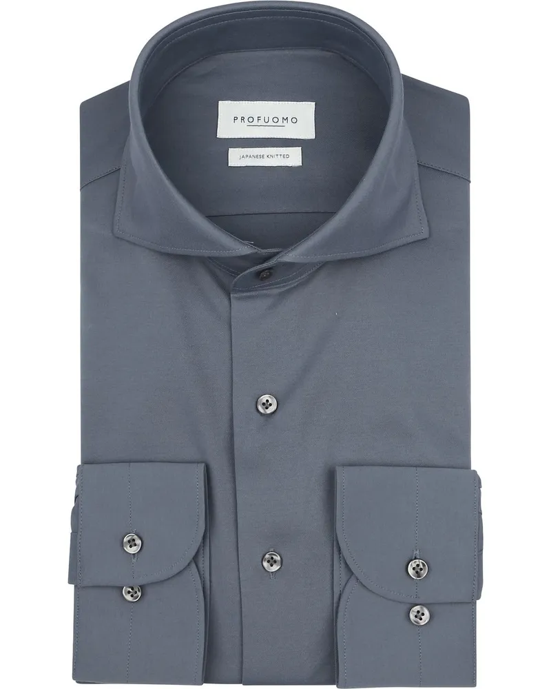 Profuomo Japanese Knitted Hemd Denim Blue Blau
