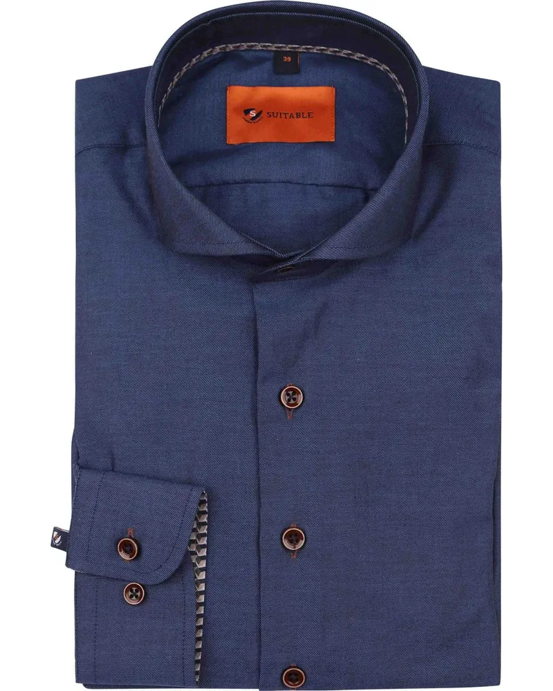 Suitable Twill Hemd Indigoblau Dunkelblau