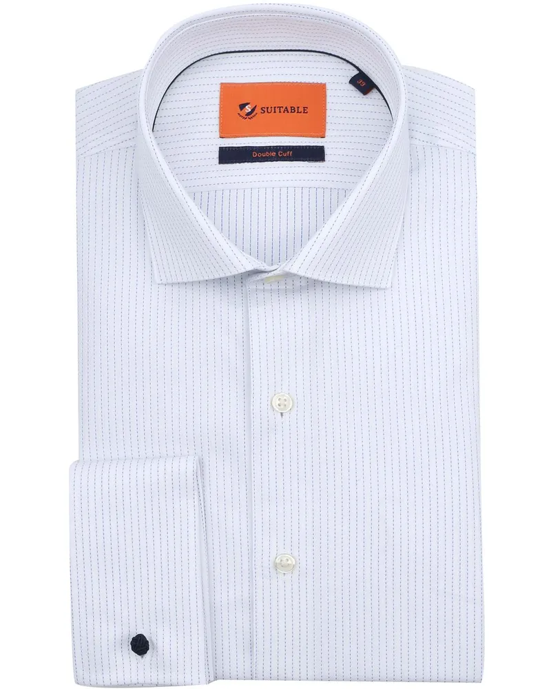 Suitable Hemd Twill Doppelmanschette Druck Weiß Weiß