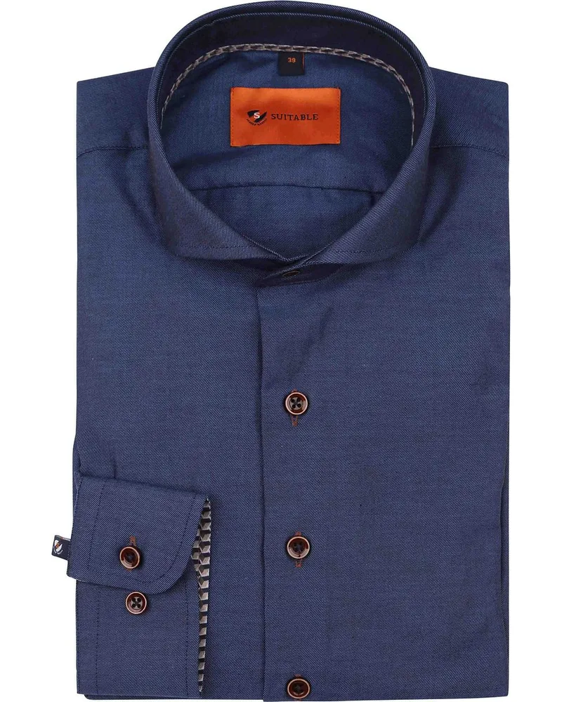 Suitable Twill Hemd Indigoblau Dunkelblau