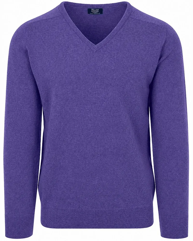 William Lockie V-Ausschnitt Pullover Lammwolle Heliotrope Violett