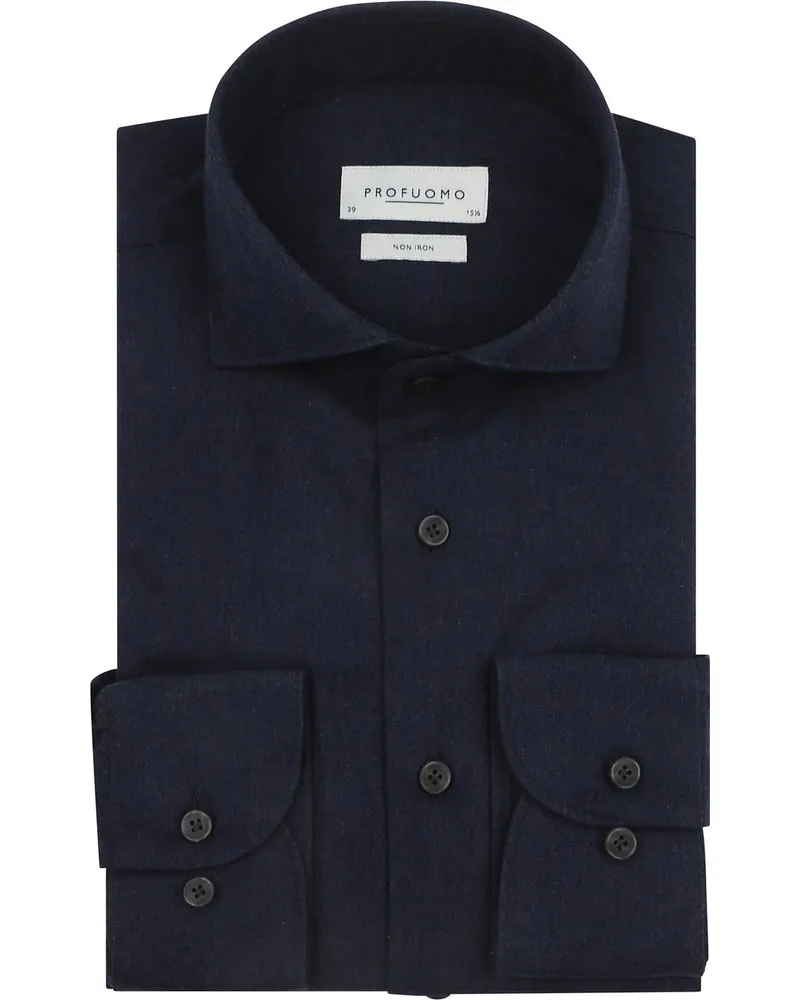 Profuomo Hemd Peached Twill Flanell Navy Dunkelblau