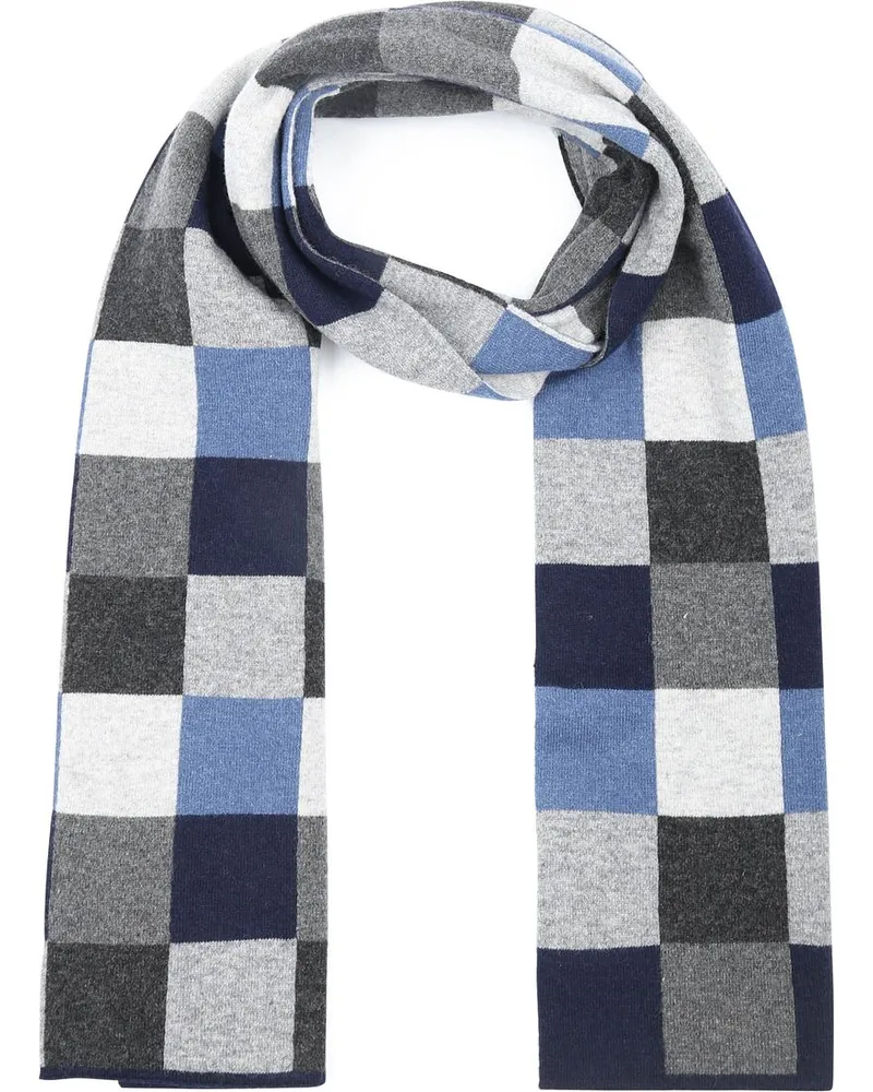Profuomo Schal Wolle Karo blau Grau Grau