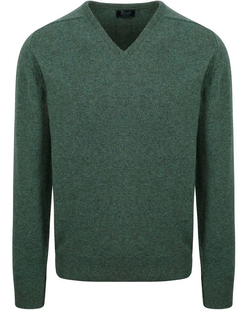 William Lockie V-Ausschnitt Pullover Lammwolle Cossack Dunkelgrün