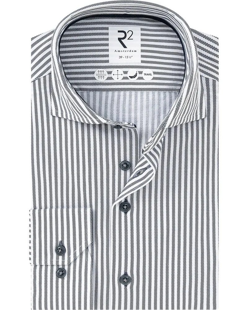 R2 Amsterdam Hemd Streifen Navy Dunkelblau