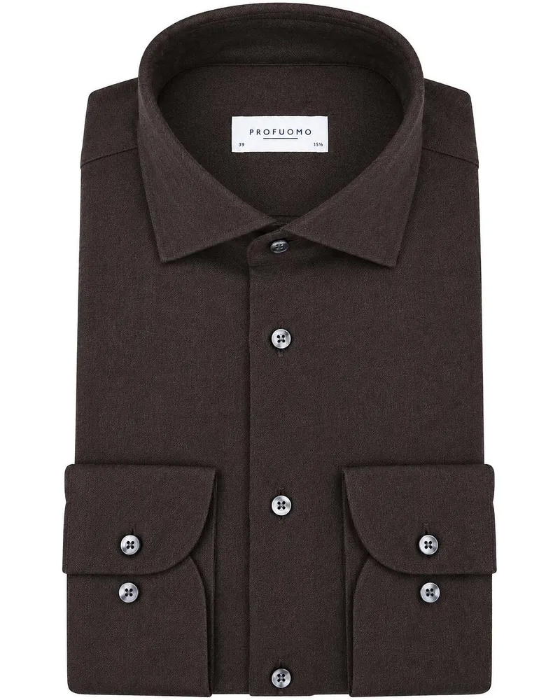 Profuomo Brushed Twill Hemd Brown Braun