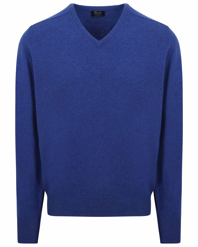 William Lockie V-Ausschnitt Pullover Lammwolle Jeans Melange Blau