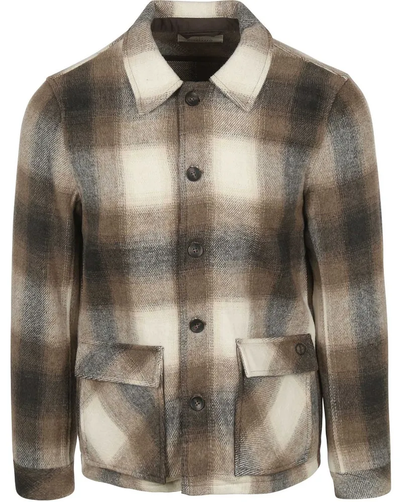DSTREZZED Overshirt Kariert Braun Wollweiß
