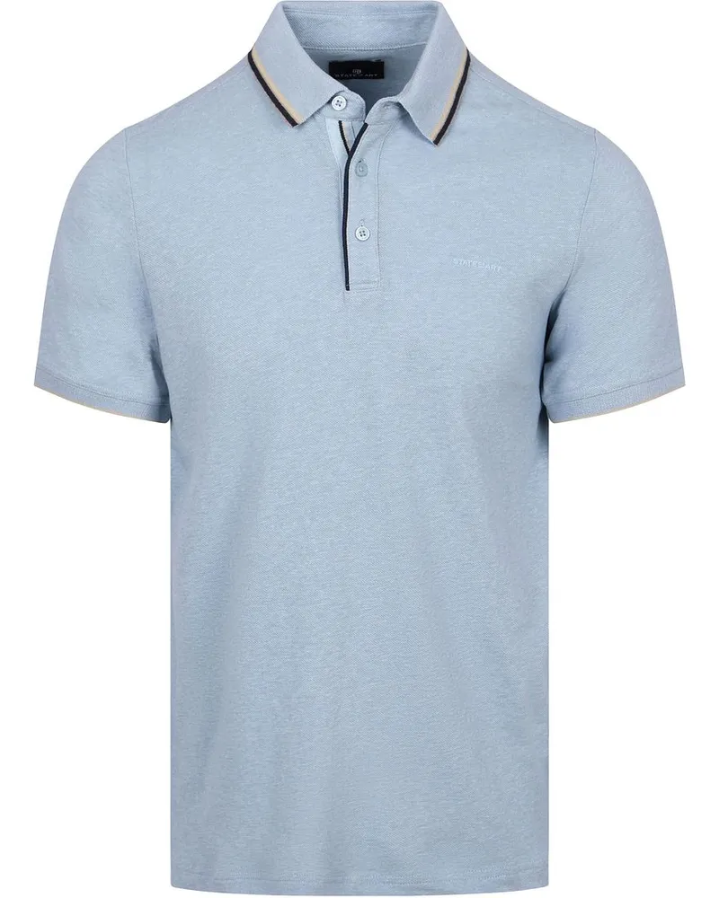 State of Art Poloshirt Tipping Cotton Linen Hellblau Hellblau