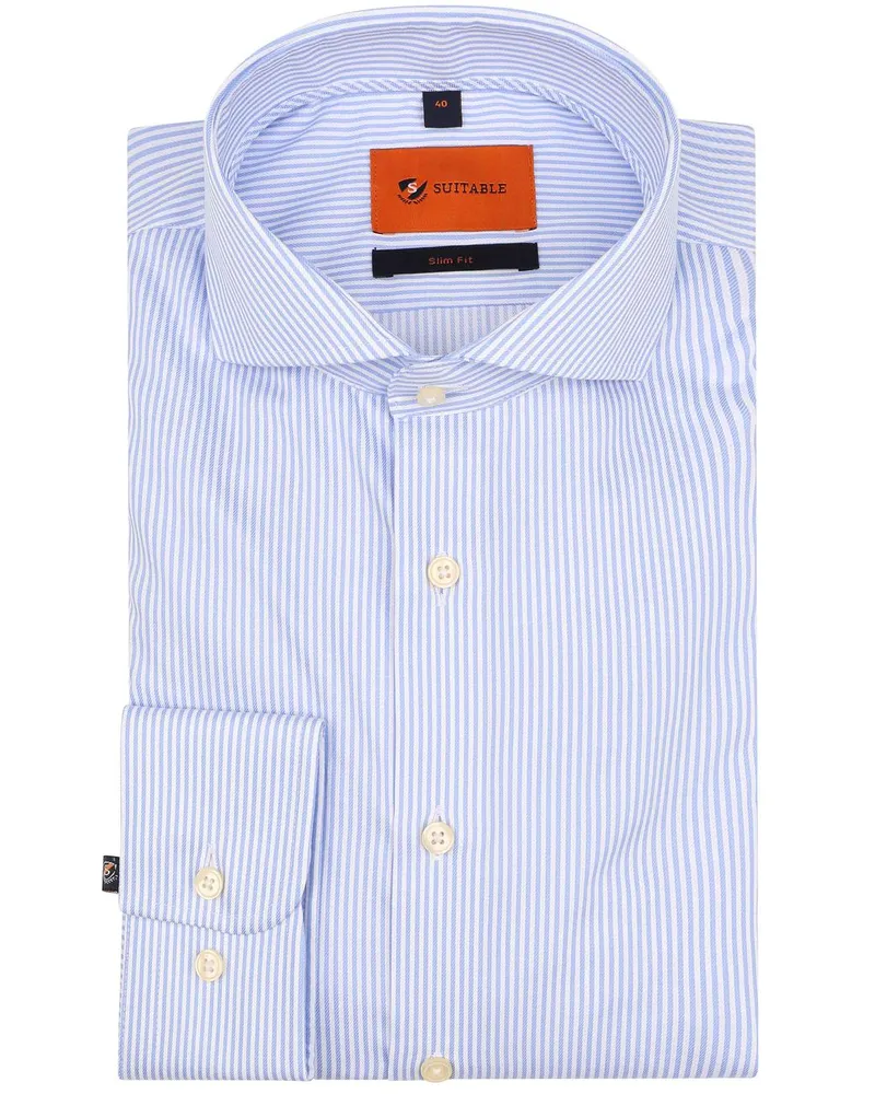 Suitable Hemd Hellblau Streifen Blau