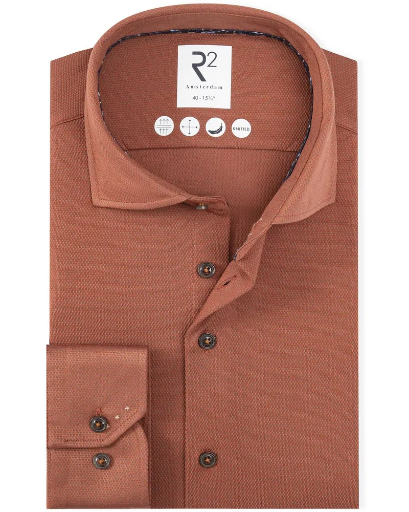 R2 Amsterdam R2 Hemd Dobby Poplin Brique Braun