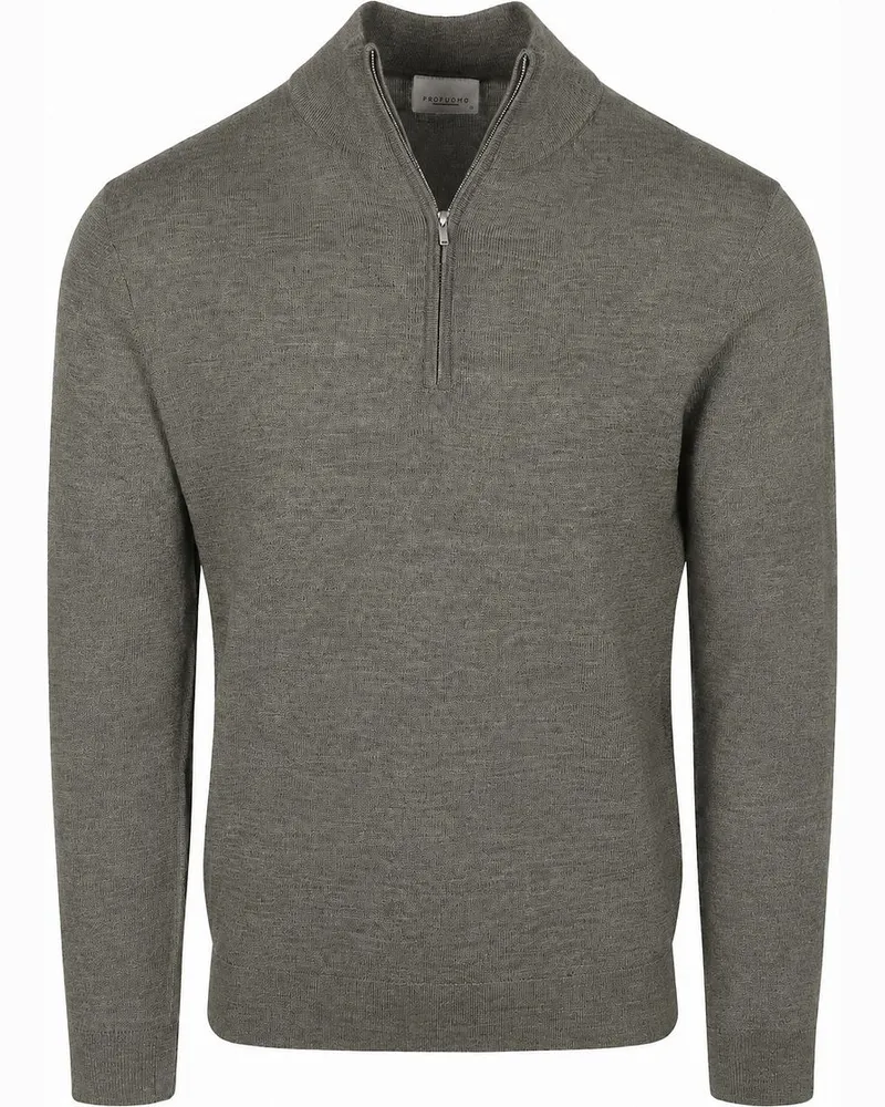 Profuomo Half Zip Pullover Merinowolle Grün Grün