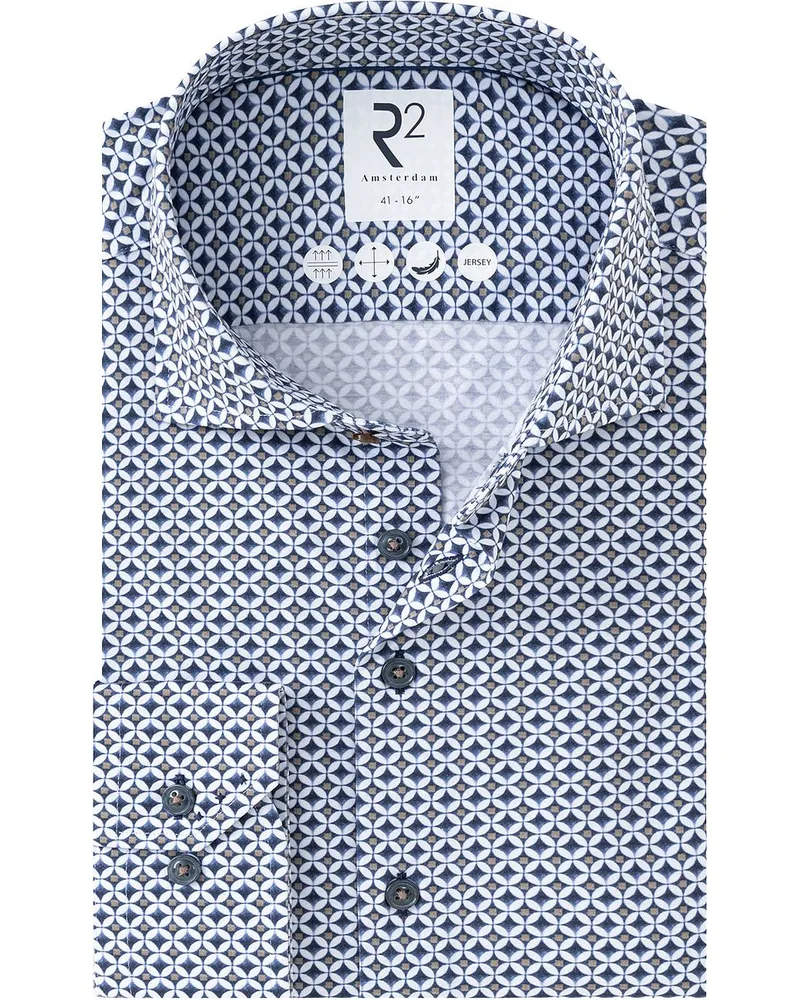 R2 Amsterdam Hemd Print Navy Multicolour