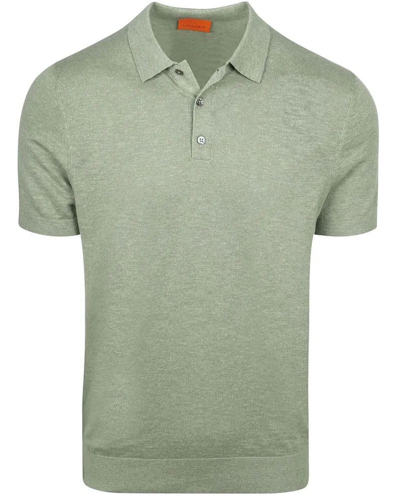 Suitable Gestricktes Poloshirt Baumwolle Leinen Grün Grün