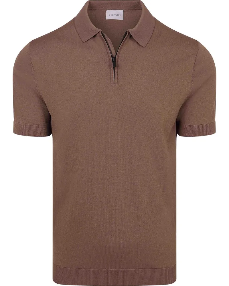 Suitable Knitted Half Zip Poloshirt Dan Tabacco Braun