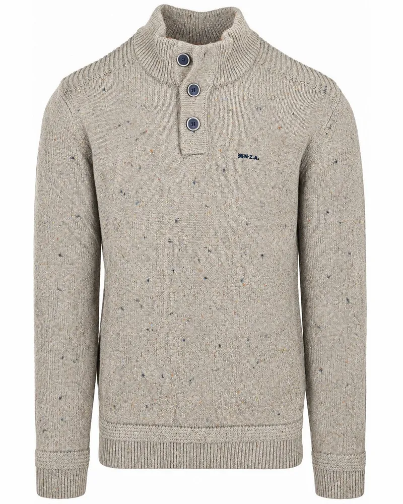 New Zealand Auckland NZA) Pullover Mocker Eltham Knit Melange Tan Sand Beige