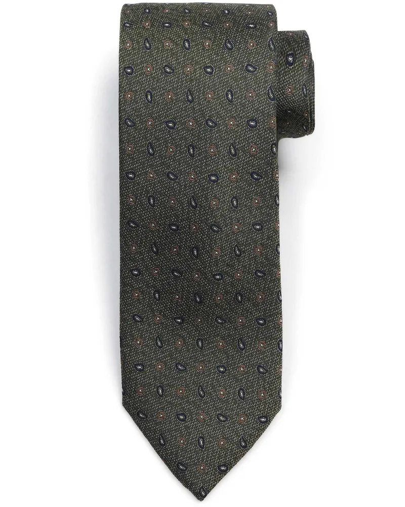 Suitable Krawatte Seide Small Paisley Olive Grün