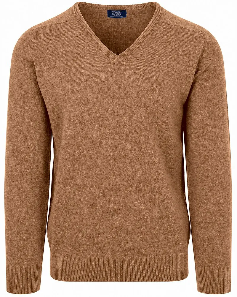 William Lockie V-Ausschnitt Pullover Lammwolle Cocoa Braun