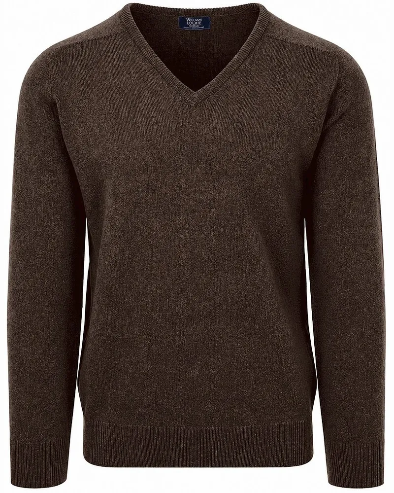 William Lockie V-Ausschnitt Pullover Lammwolle Cocoa Braun