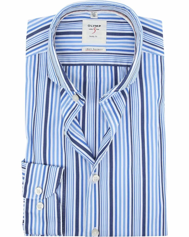 Olymp Hemd Level 5 Blau Streifen Blau