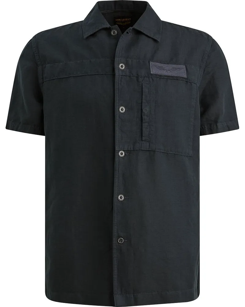 PME Legend Short Sleeve Hemd Cotton Linen Navy Dunkelblau