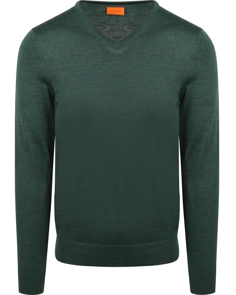 Suitable Merino Pullover V-Ausschnitt Racing Grün Dunkelgrün