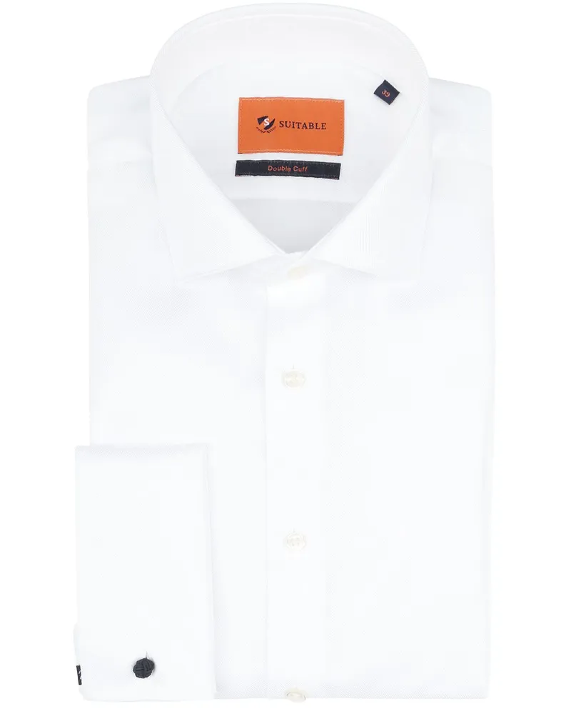 Suitable Hemd White Twill Doppelmanschette Weiß
