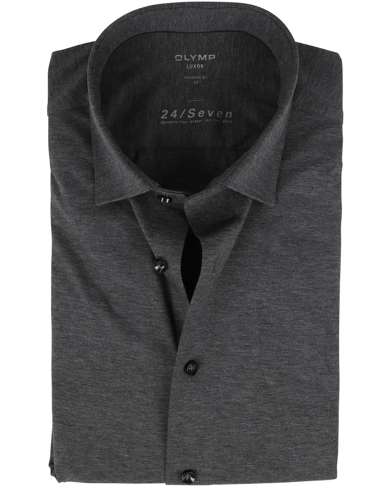 Olymp Luxor Jersey Stretch Hemd 24/Seven Dunkelgrau Grau
