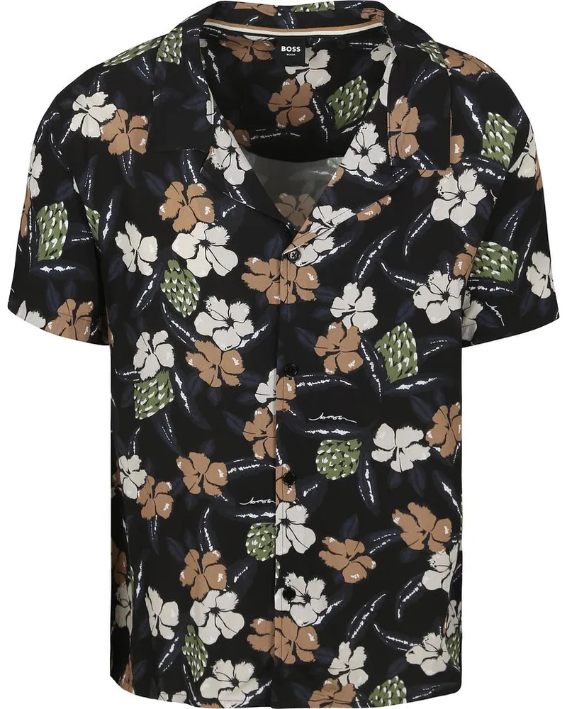 HUGO BOSS Strandhemd Blume Schwarz Schwarz