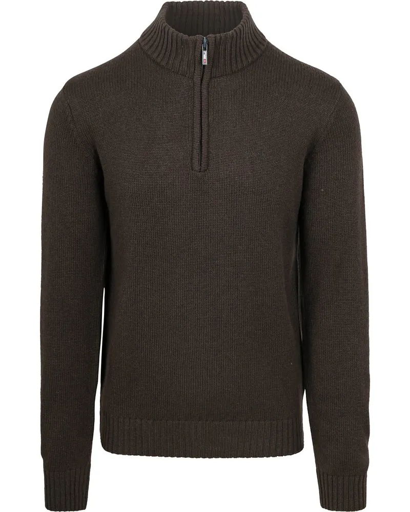 New Zealand Auckland NZA) Half Zip Pullover Wool Mix Adan Dunkelbraun Braun
