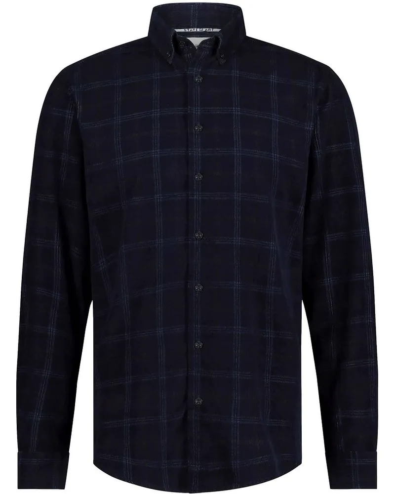State of Art Hemd Fine Corduroy Karos Navy Dunkelblau