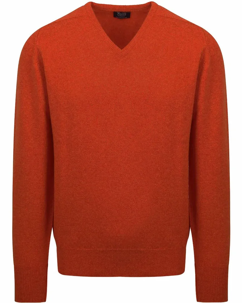 William Lockie V-Auschnitt Pullover Lammwolle Ember Orange Orange