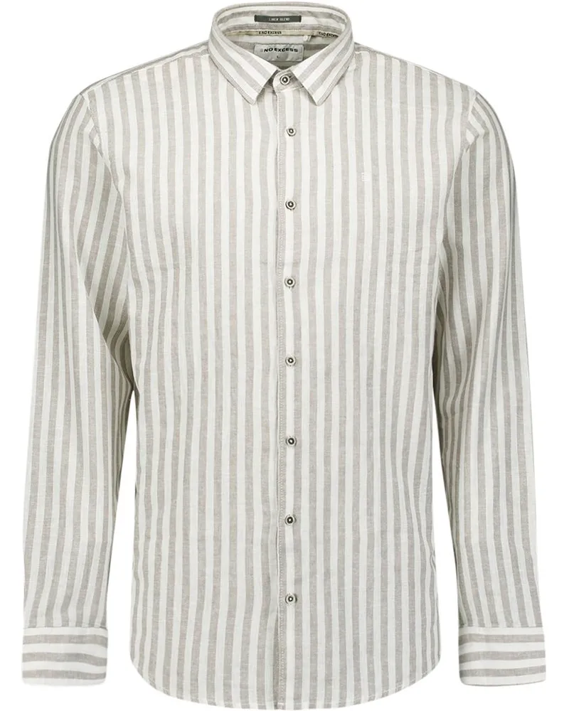 No Excess Hemd Cotton Linen Streifen Taupe Taupe