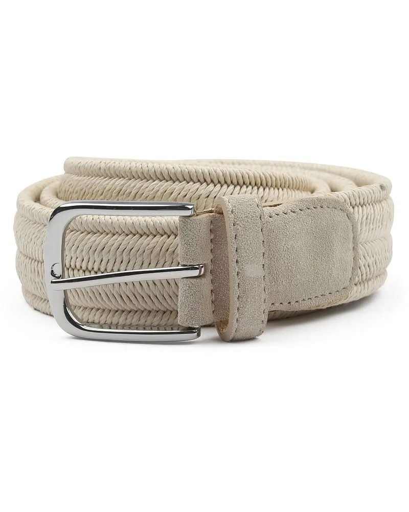 Profuomo Waxed Geflochtener Gürtel Ecru Wollweiß
