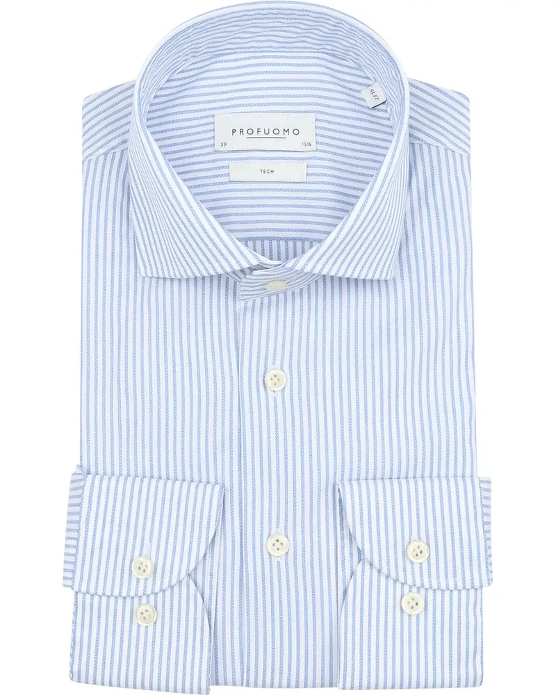 Profuomo Hemd Extra Lange Ärmel Travel Streifen Hellblau Hellblau