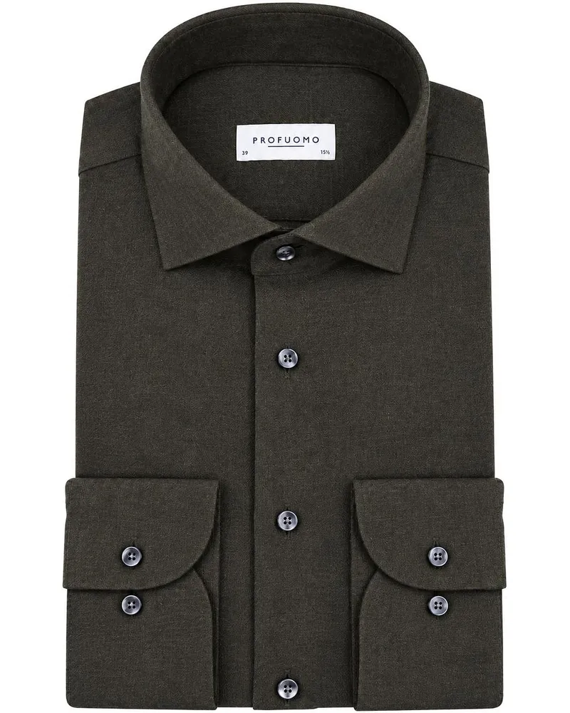 Profuomo Brushed Twill Hemd Dark Green Dunkelgrün