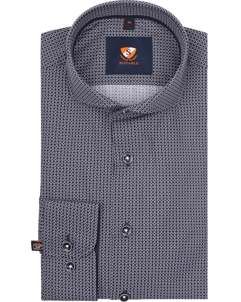 Suitable Hemd Twill Druck Navy Dunkelblau