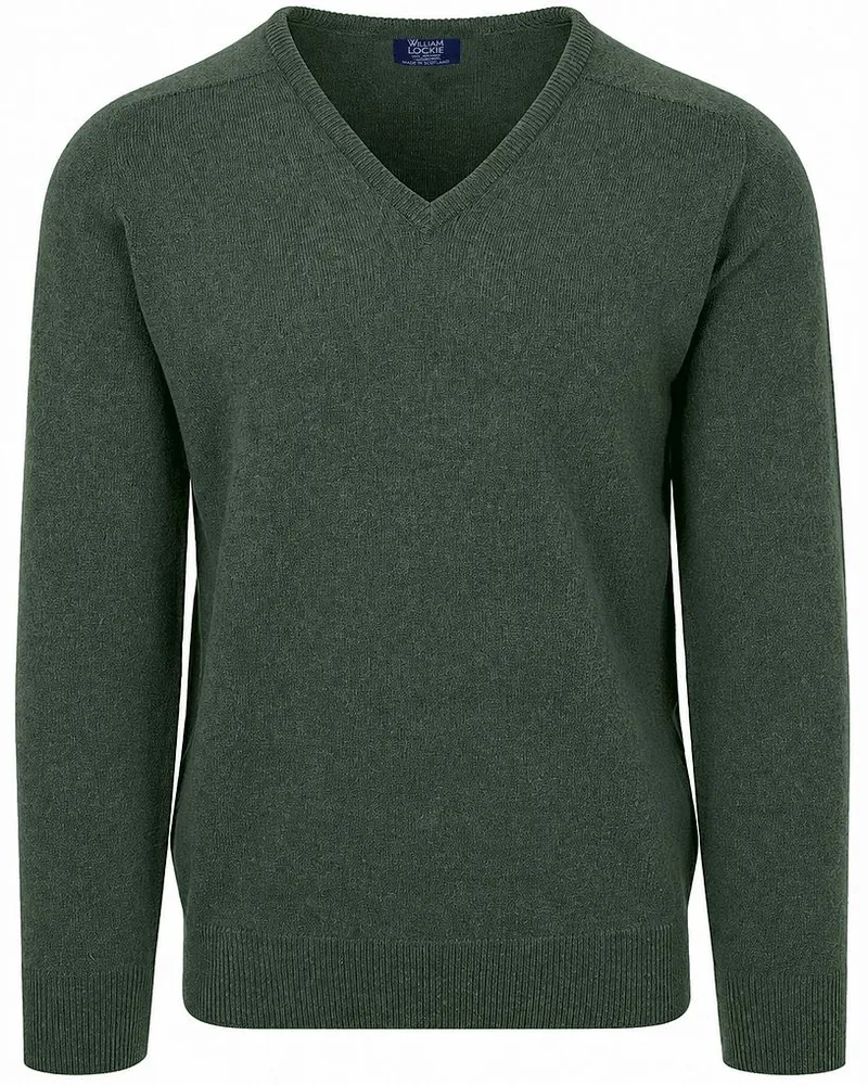 William Lockie V-Ausschnitt Pullover Lammwolle Cossack Dunkelgrün